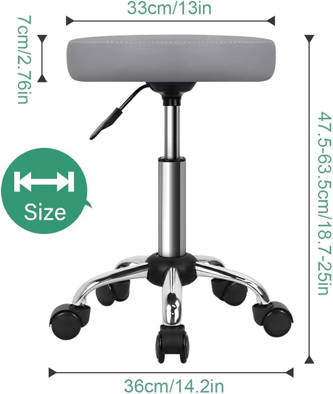FURWOO Adjustable Salon Chair Small Rolling Stool with Wheels for Spa Salon Massage Home Office Grey