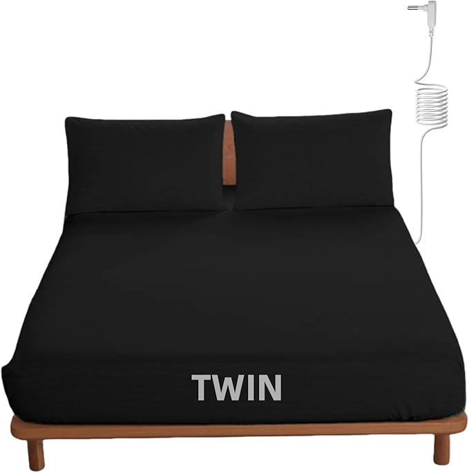 OKOHEY Grounding Fitted Sheets with 15ft Earthing Cord, Twin Size, 90% Organic Cotton + 10% Silver Fiber, Soft & Breathable Grounded Sheet for Better Sleep and Enhanced Wellness, Black