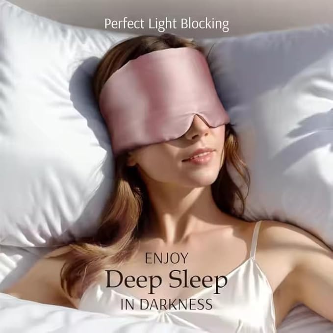 100% Mulberry Silk Sleep Mask, Large Adjustable Eye Cover for Sleeping, Comfortable, Pressure-Free and Breathable Sleeping Masks for Women Men - Pink