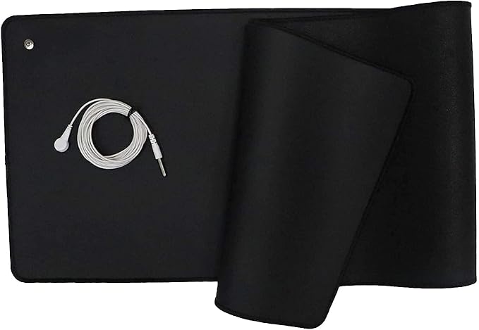 2 Pics Grounding Mat Kit, Grounding pad Foot Therapy, Reconnect to The Earth Relieve Pain,Improve Sleep, 15 Ft Cord Included,Grounding Mat at Home, Work, Black(11.6 x 27)