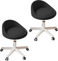 Rolling Stool Chair with Backrest, Round PU Leather Adjustable Height Hydraulic Swivel Rolling Stool for Spa Salon Tattoo Massage Doctor Dental Medical Office Black Set of 2
