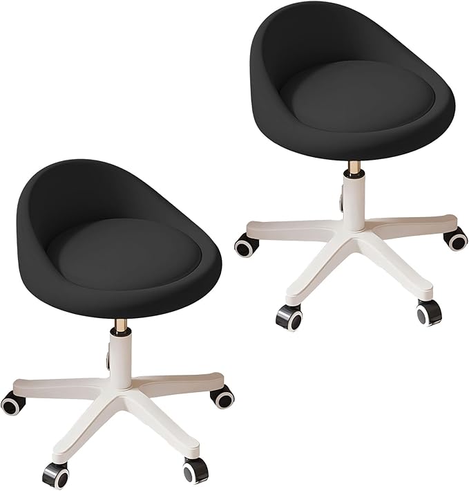 Rolling Stool Chair with Backrest, Round PU Leather Adjustable Height Hydraulic Swivel Rolling Stool for Spa Salon Tattoo Massage Doctor Dental Medical Office Black Set of 2