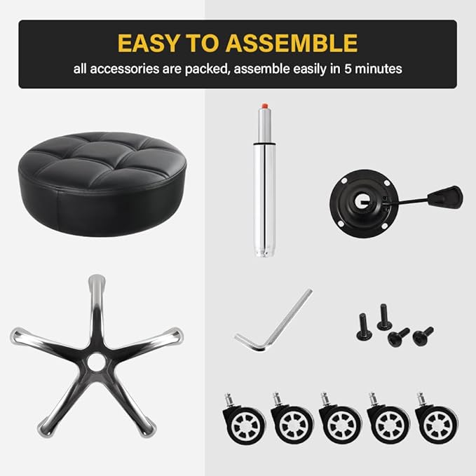 Heavy Duty Rolling Stool with Wheels Hydraulic Lift 360 Swivel Adjustable Rolling Chair Thick Leather Ergonomic Seat Stool Chair for Kitchen Drafting Lab Office Salon Massage Black