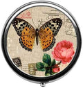 Vintage Butterfly Stamp Pattern Cute Pill Box/Pill case-Round Pill Box/case- Three-Compartment Pill Box/Pill case