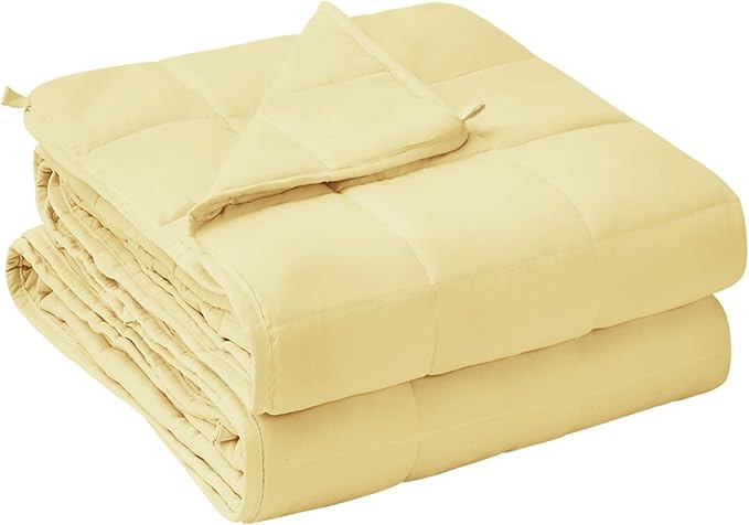yescool Weighted Blanket for Adults (15 lbs, 60" x 80", Yellow) Cooling Heavy Blanket for Sleeping Perfect for 140-160 lbs, Queen Size Breathable Blanket with Premium Glass Bead, Machine Washable