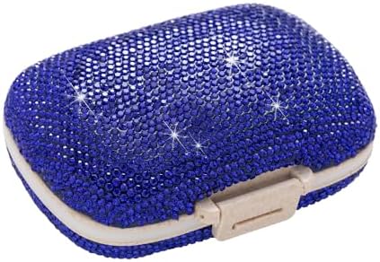 Daily 6 Compartments Pill Box Container Bling Diamond for Purse Medicine Container Holder for Women Travel Kit Medicine (Dark Blue)