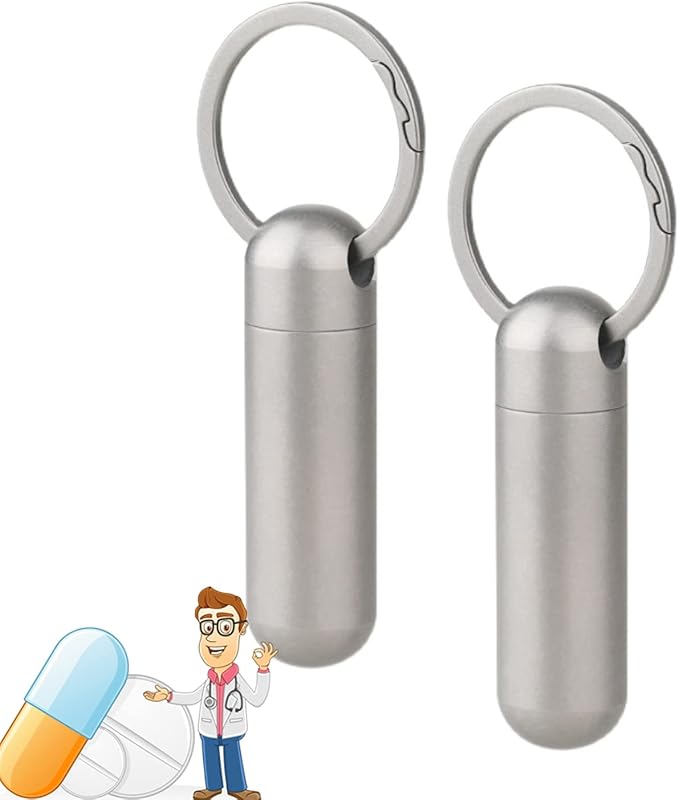Titanium EDC Pill Container, Waterproof Pill Holder Keychain Small, Portable Outdoor Travel Pill Case, Lightweight Pill Organizer Daily Pill Box, Camping Emergency Pill Bottle