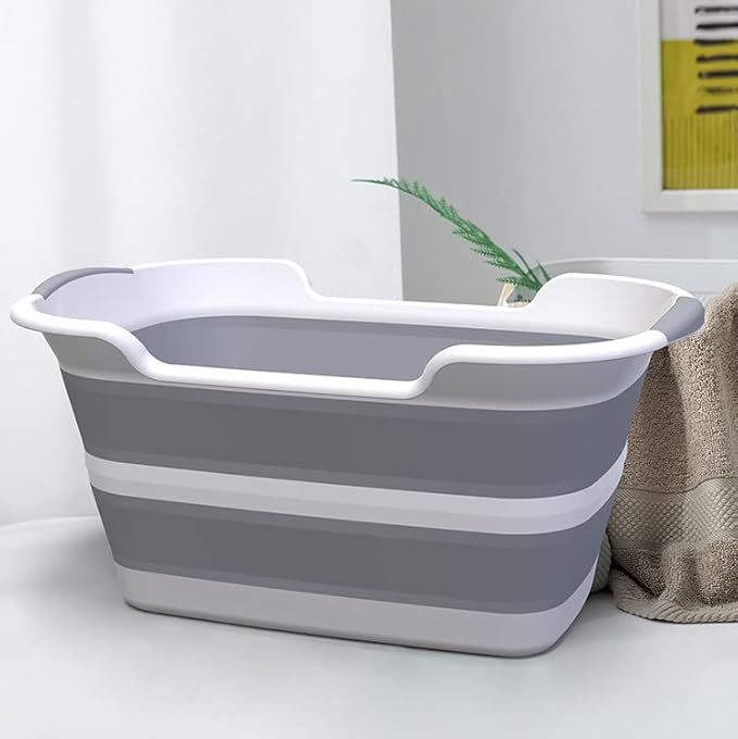 Collapsible Pet Bathtub with Water Drain Plug, Foldable Bathtub for Puppy Small Dogs Cats, Portable & Space Saving Design, BPA Free, Grey