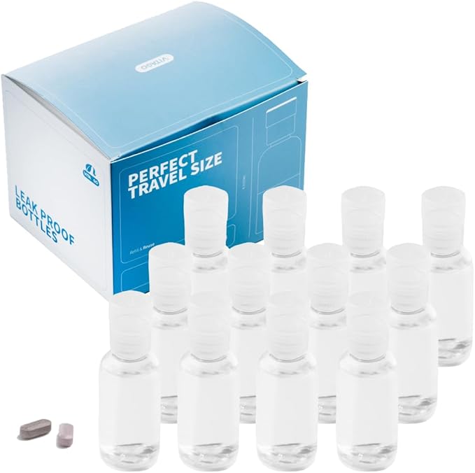 Water Bottle with Pill Container - 12 pcs 2oz Small Bottles for Travel, Compact Medicine Bottles Organizer, Travel Pill Bottle Organizer for Vitamins, Pills, and More by Vitago