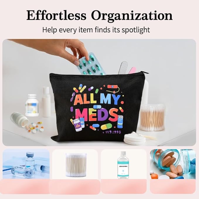 Zippered Pouch for Medical Supplies Daily Medicine Bag for Nurse Bag Essential Items Funny Medicine Pouch Pharmacist Pharmacy Toiletry Bags Canvas Practitioner Cosmetic Bags Patient Doctor Gift Ideas