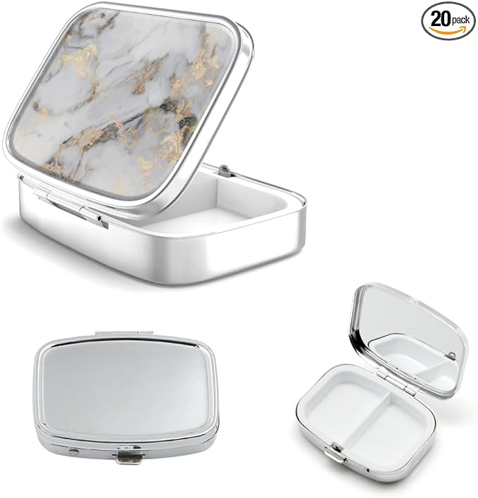 20pcs Sublimation Blank Pill Box Metal Square 2 Compartment Medicine Pill Case,Portable Pocket or Purse Pill Box for DIY Heat Transfer Print