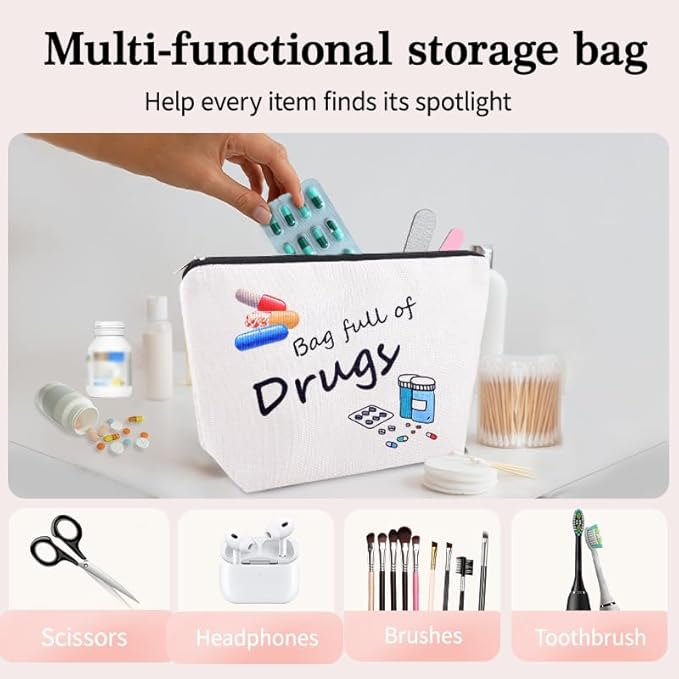 Patient Medication Organizer Pouch Bag Canvas Drug Cosmetic Pouch Birthday Christmas Gifts for Nurse Practitioner Medical Doctor Therapist Travel Medicine Bag Accessories Female Pharmacy Pills Pouches