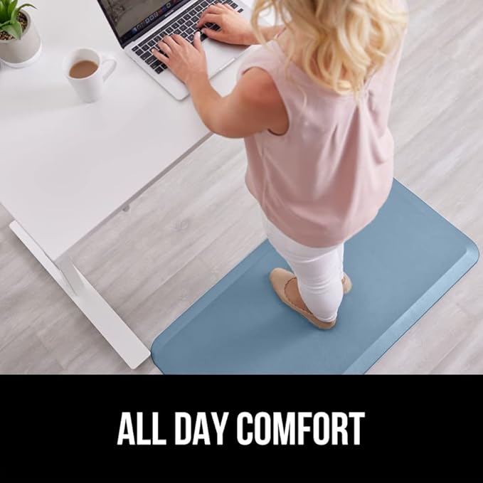 GORILLA GRIP Comfortable Cushioned Kitchen Mats for Floor, Waterproof and Stain Resistant Soft Top, 3/4 Inch Thick Ergonomic Standing Desk Anti Fatigue Mat, Foam Supports Feet, 17x24, Sky Blue