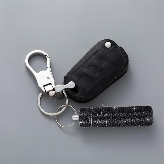 Bling Rhinestone Pill Case Portable Waterproof Pocket Pill Holder Bottle Storage with Keychain for Travel, Outdoor, Camping (black)