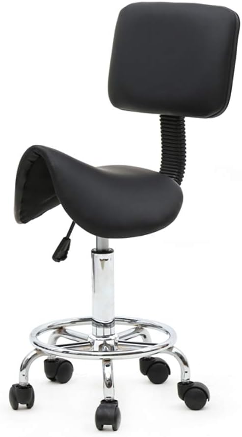 Modern Rolling Saddle Seat Stool Chair,PU Leather Swivel Adjustable Rolling Stools,Ergonomic Swivel Salon Spa Barstools,Office Drafting Chairs,with Wheels,for Home, Kitchen, Medical, Lab (Black)