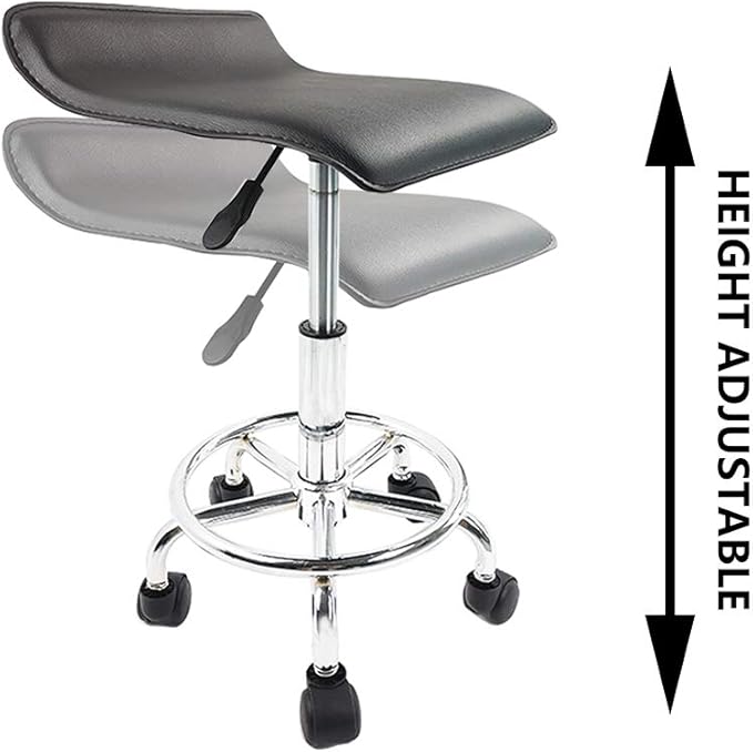 KKTONER Square Rolling Stool with Foot Rest 15.5" L*15.2" W PU Leather Height Adjustable Stool with Wheels for Spa Drafting Salon Tattoo Work Swivel Stool Chair (Black)
