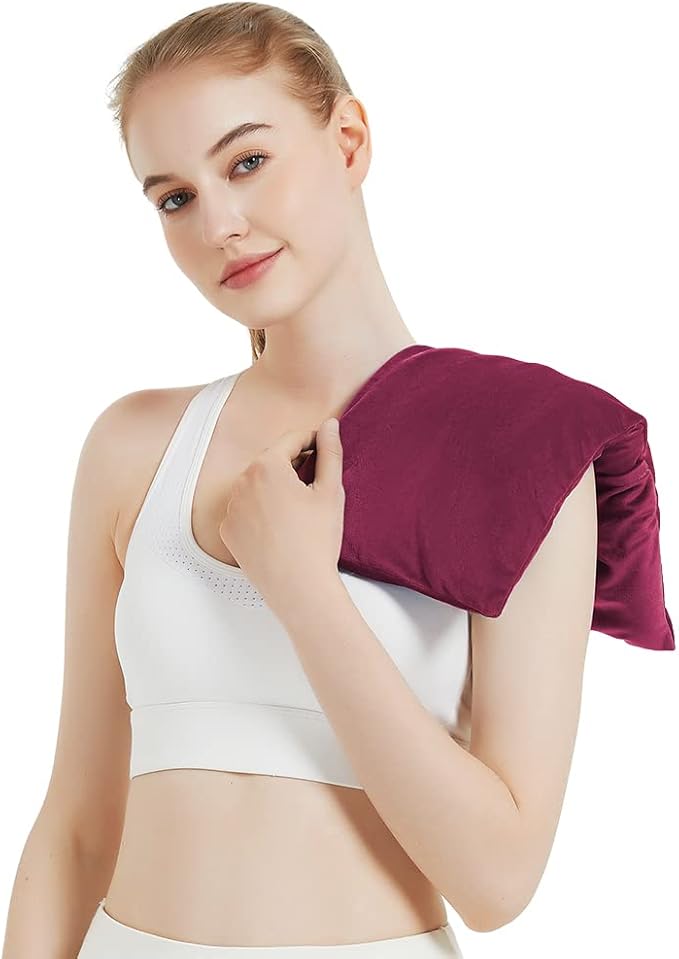 Microwavable Heating Pad with Washable Cover, 8 x 18 Microwave Heating Pad for Neck and Shoulders, Moist Heat Bean Bag Warm Compress for Knee, Joints, Wrist, Abdomen (Wine Red)