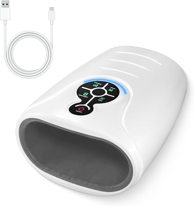 AERLANG Hand Massager Hand Massage Machine with Heat and Compression Cordless Electric Hand Massager for Arthritis and Carpal Tunnel, Birthday Gifts for Women Men mom Husband Gifts Gray-White