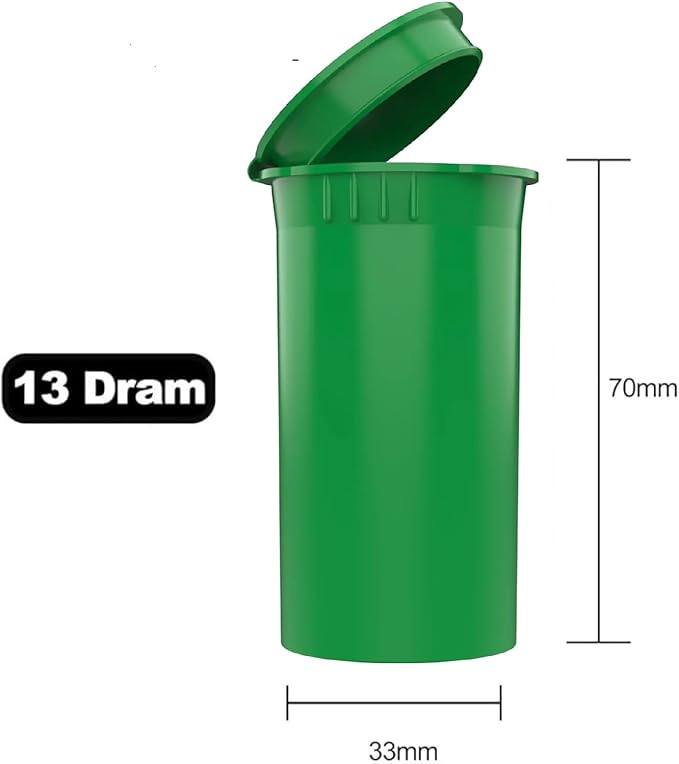 Multi-Use Airtight Empty Pill Bottles with Hinged Lids, 13 Dram Plastic Bottle Organizer for Supplements, Vitamins & Medicines, 12 Pack (Lime Green Opaque)