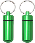 AKOAK 2 Pcs Colorful Round Aluminum Alloy Pill Bottle, Emergency Jar, Waterproof Outdoor Travel Portable Pill Bottle Key Chain (Green)