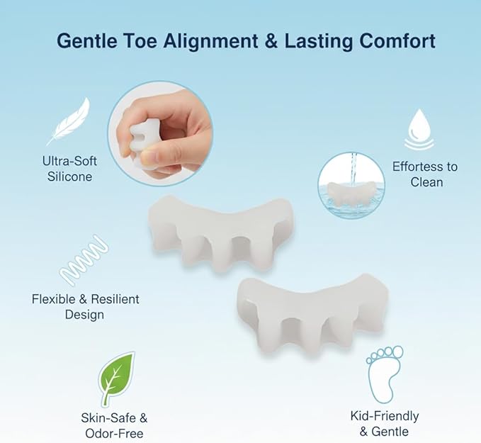 Children's Toe Separators for Functional Fitness Athletes - Toe Straighteners for Foot Pain Relief and Plantar Fasciitis - Fix Feet - Fix Toes - Fix Bunions - Toe Spacers for Crossfit White