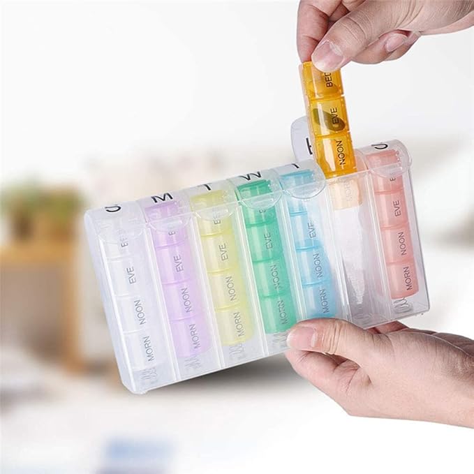 Travel Pill Organizer Weekly, Portable Pill Case, 28 Compartments Daily Pill Organizer 4 Times One Day Small Pill Box for Pocket Purse Portable Pill Box Container for Medicine 7 Days