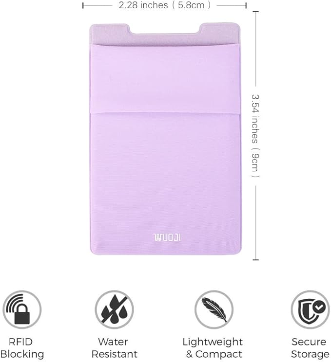 RFID Blocking Phone Card Wallet - Double Secure Pocket - Ultra-Slim Self Adhesive Credit Card Holder Card Sleeves Phone Wallet Sticker All Smartphones (Light Purple)-2PC