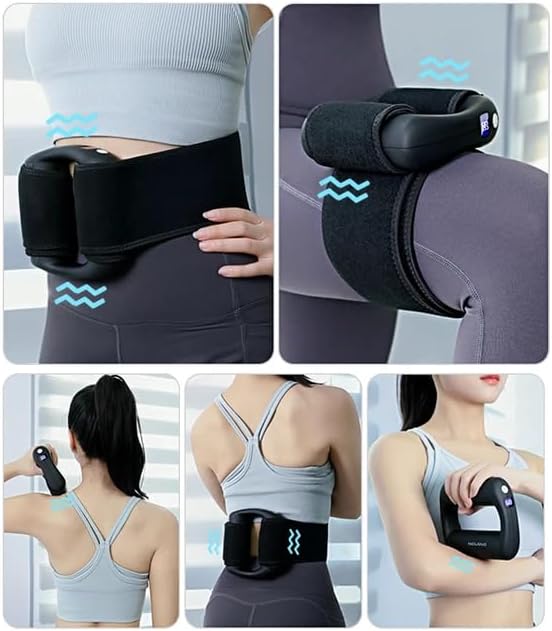 Deep Tissue Massage Gun Handheld Cordless Electric Massager with Adjustable Intensity, Body Strap for Hands-Free Back Massage, Muscle Recovery & Pain Relief for Athletes and Home Relaxation (Black)