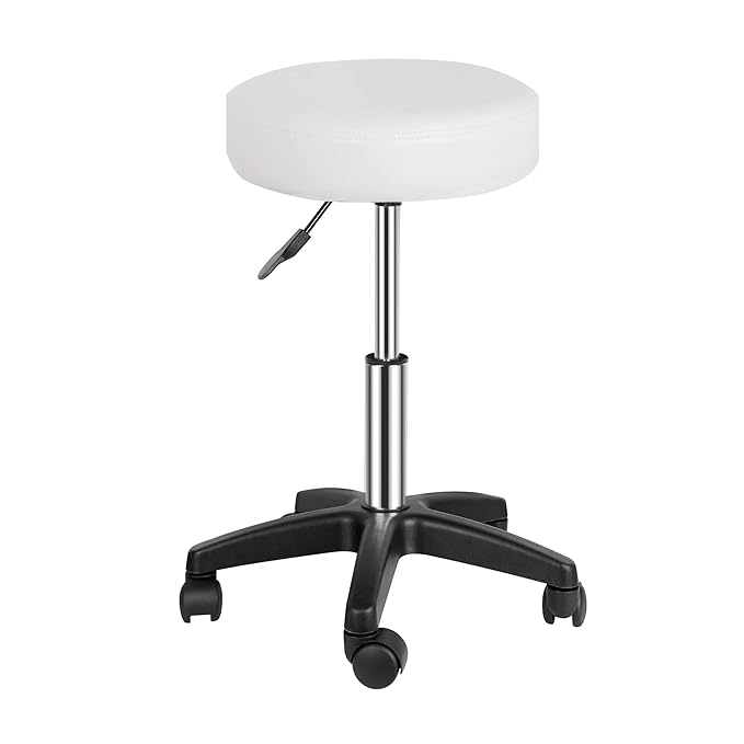 F2C Leather Adjustable Bar Stools Swivel Chairs Facial Massage Spa Salon Stool with Wheels White/Black (White)