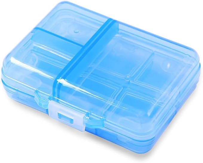 Travel Medicine Pill Organizer, Daily Pill Box Purse Pocket, Weekly AM PM Medication Reminder Planner, Cute Pill Holder Container Portable Compact Vitamin Supplement Capsule Dispenser, Blue
