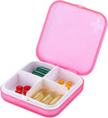 Portable Pill Organizer - Slim Pill Box for Purse or Travel, Compact Pill Case (4 Compartment, Pink)