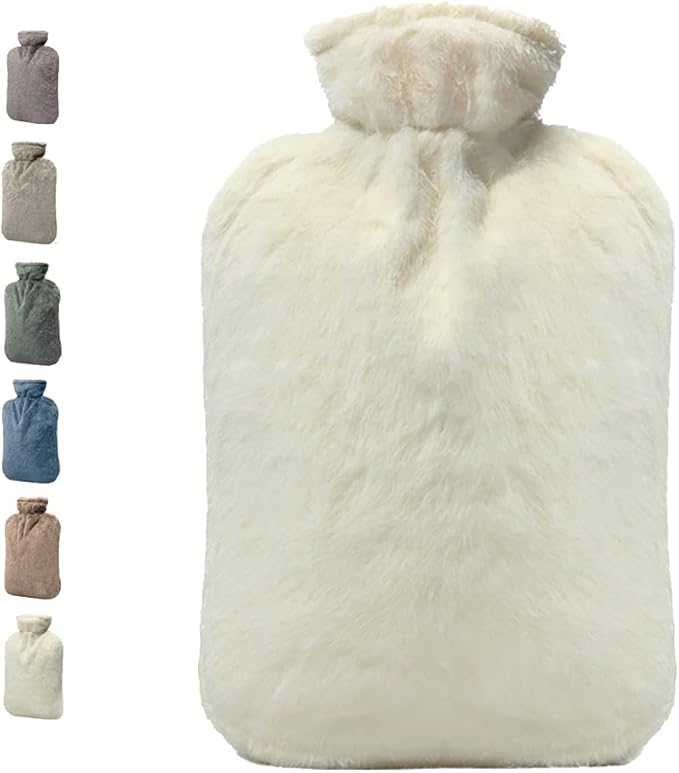 BICAREE Hot Water Bottle with Cover, 2L PVC Hot Water Bag for Neck, Shoulder Pain and Hand Feet Warmer, Menstrual Cramps, Hot Compress and Cold Therapy(Lily White)