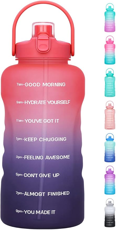 HydroPal 1 Gallon Water Bottles with Straw, 128 oz Water Bottle BPA Free Innovative 2-IN-1 Lid Gym Bottle with Times to Drink Motivational, Large for Sports Fitness Camping Water Jug （13.8X5.5 inch）