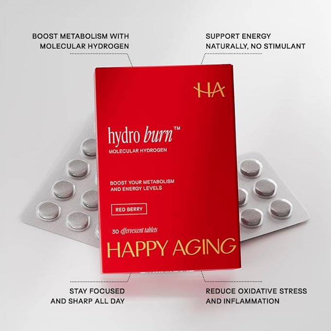 Happy Aging Hydro Burn H2 Molecular Hydrogen Water Tablets|Clean Energy & Metabolic Support| Molecular Hydrogen with Magnesium| Fast-Dissolving, Keto Antioxidant|30 Red Berry Tablets