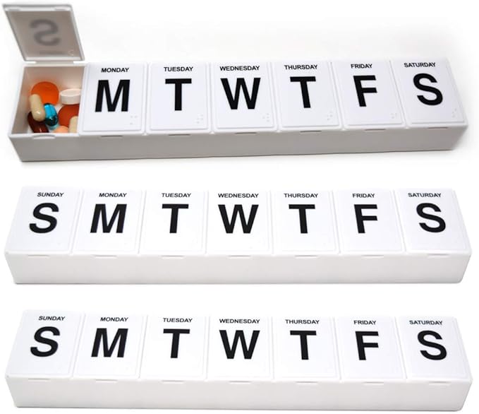 Jumbo Weekly 11" Pill Organizer - Extra Large Compartments Will Hold 7 Days Worth of Vitamins and Medications - Great Size for Gummy & Chewable Vitamins (3 Pack)
