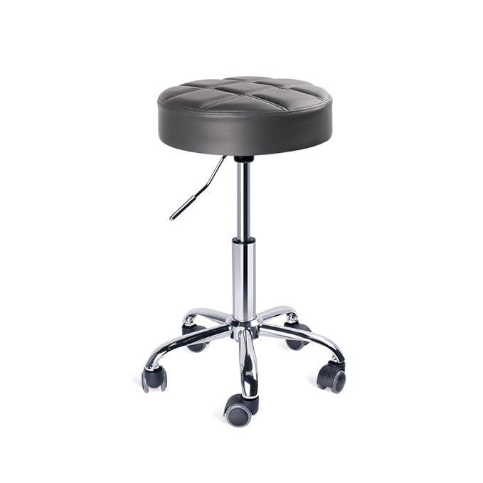 Leopard Round Rolling Stools, Adjustable Work Medical Stool with Wheels (Grey)