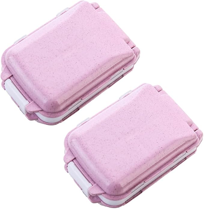 Cabilock 2pcs Daily Pill Box, 3-Layer Foldable Travel Pill Case with 8 Compartments, Portable Storage Organizer for Medications Vitamin Fish Oil Supplements, Pink