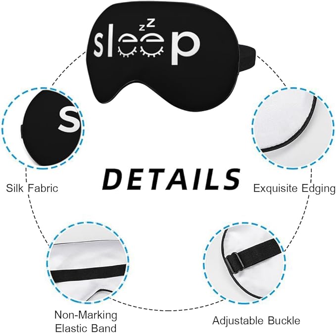 Sleep Warning Silk Eye Mask Sleep Mask Cute and Simple Black Eye Mask with Adjustable Strap Lightweight for Women Work Travel Night Sleep