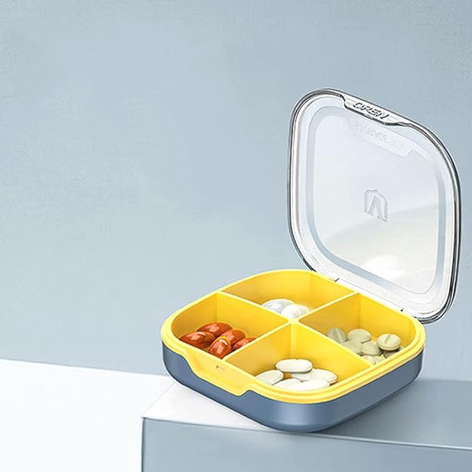 SagaSave Pill Organizer 4-Compartment Portable Pill Box - Dark Blue