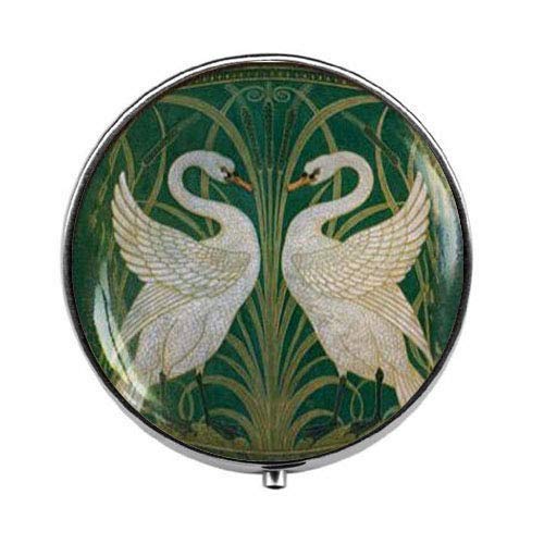 Art Nouveau Swans - Swan Couple Pill Box - 3-Compartment Glass Candy Box