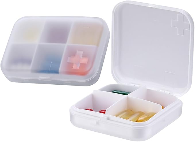 Portable Pill Organizer - Slim Pill Box for Purse or Travel, Compact Pill Case(4+6 Compartment,White)