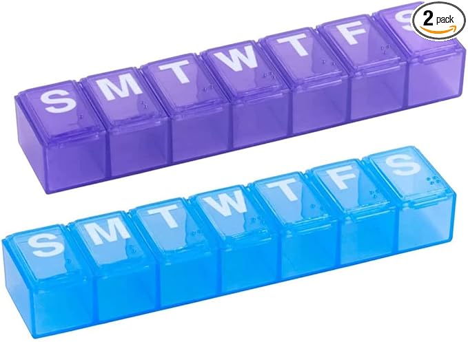 Ezy Dose Weekly (7 Day) Pill Organizer Case, Medium Compartment Vitamin and Medicine Box, Easy to Use (Medium - 2 Pack - Colors Vary)