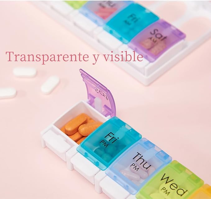 Weekly Pill Box,Portable and Removable Pill Box,Travel Pill Organizer with 14 Compartments,Moisture-proof Personal Pill Organizers