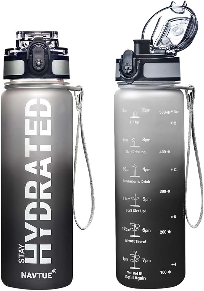 Water Bottle, 16.9 OZ Sports Water Bottles with Time Marker Wide Mouth, Motivational and Leakproof Drink Bottle, BPA Free Tritan with Carry Strap for Gym Fitness Outdoor(1 Bottle)