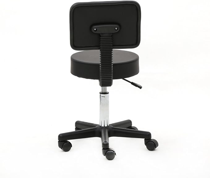 Modern Rolling Round Stool Chair,PU Leather Swivel Adjustable Rolling Stools,Ergonomic Swivel Salon Spa Barstools,Office Drafting Chairs,with Wheels,for Home, Kitchen, Medical, Lab (Black)