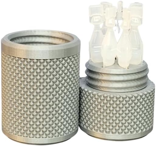 Eye Drop Vials Holder & Storage Case - Securely Store Seven (7) Single-Use Vials - Screw-On Lid, Knurled Pattern - Keep Vials Safe & Organized to Keep Track of Your Daily Usage (Silver)