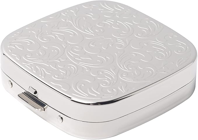 Portable Mini Metal Travel Medicine Box/3 Compartments (Square Silver)
