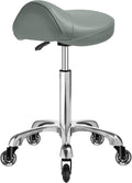 Saddle Stool with wheels Ergonomic - Heavy Duty 400lbs, Upgraded Thick Saddle Cushion, Healthy Posture Correction, Swivel Adjustable Rolling Saddle Stool, Saddle Chair for Salon Massage Home (Gray)