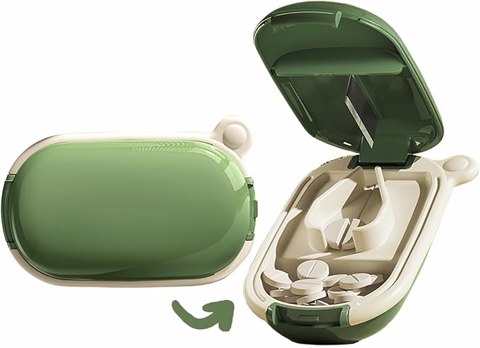 MURRI&MURRDI Small Pill Splitter, Portable Medicine Cutter for Pocket or Purse - Vitamins, Tablets, Medications (Green)