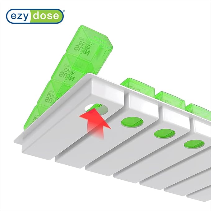 Ezy Dose Weekly (7-Day) Pill Organizer, Vitamin and Medicine Box, Large Pop-Out Compartments, 4 Times a Day, Green (Pack of 2)